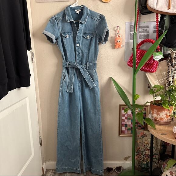 Paige Short Sleeve Anessa Denim Jumpsuit in Hailey 2 - Picture 2 of 11